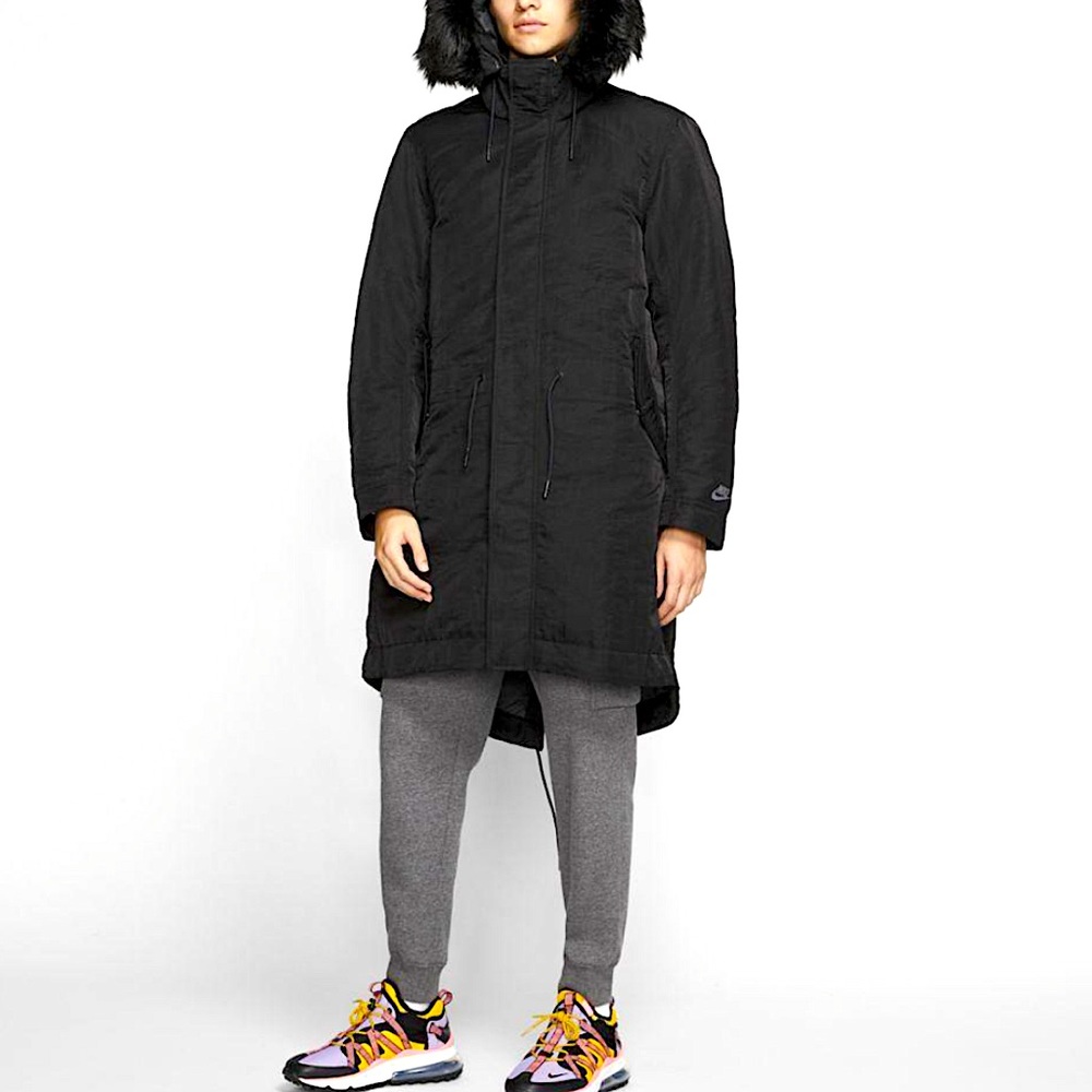Nike Mens NSW Down Fill Parka Jacket Hooded Size L Black